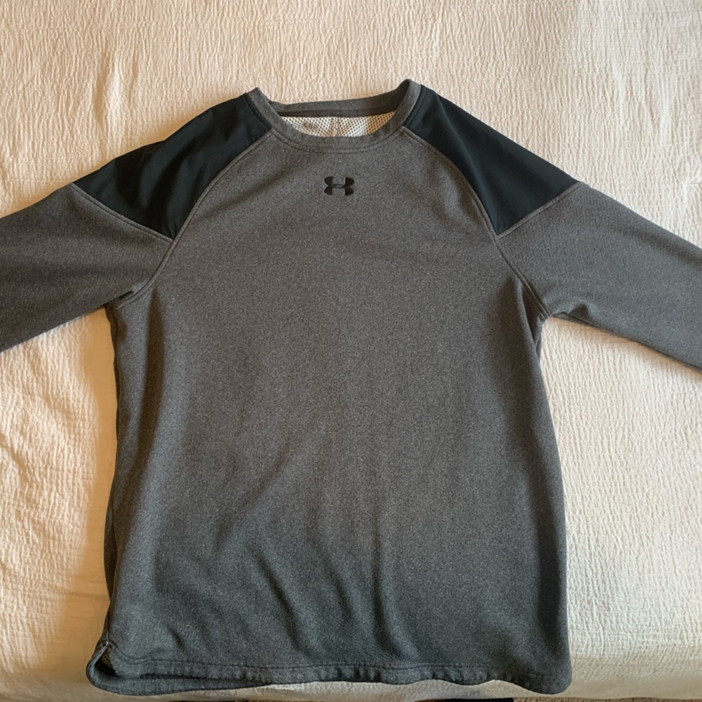 Gray sweatshirt with black shoulders.  Great condition.